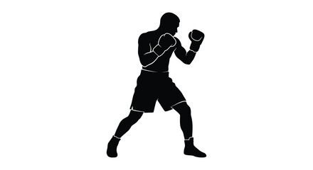 Obraz premium boxer silhouette on white background athletic fighting pose