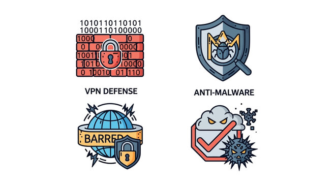 Cybersecurity icons for protection software.