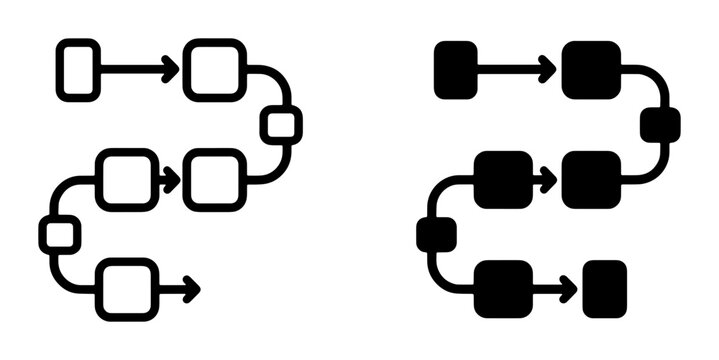 Process Flowcharts, Workflow Diagrams, Step-by-Step Sequences. Business Process Mapping, Project Management, Logic Paths. Black and White Icons.