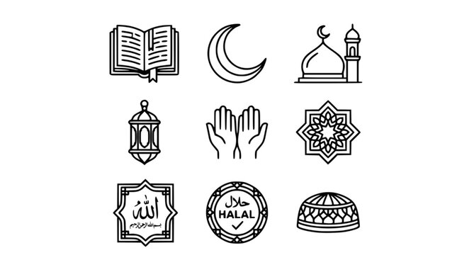 Minimal Islamic Religious Outline Icons Vector Collection