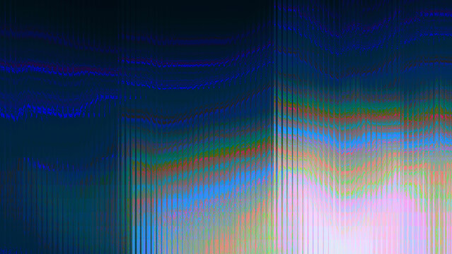 Digital screen glitch with vertical bars and wavy chromatic lines