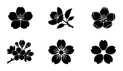 Black Cherry Blossom Silhouettes, Spring Floral Icons, Delicate Petal Vector Graphics, Nature Element Set © Faisal