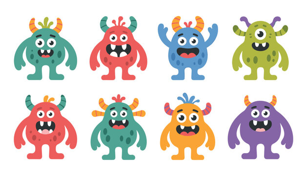 Colorful cartoon monsters set cute vector characters for kids design