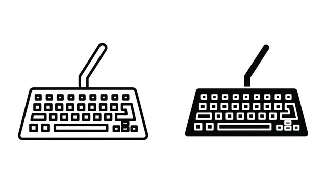 Black and white vintage computer keyboards with pointing devices illustration