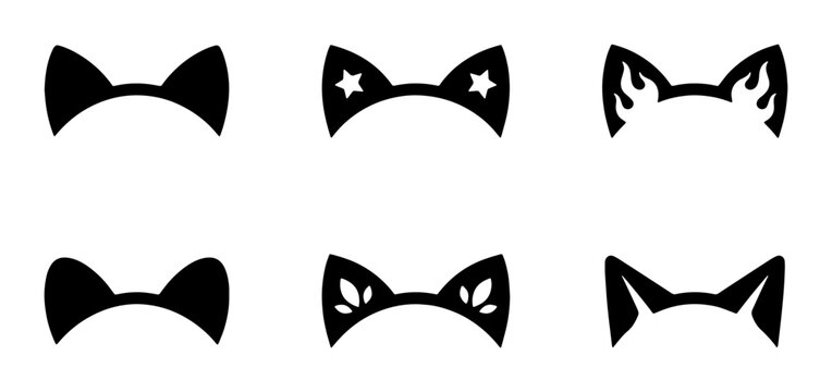 Black Cat Ears Vector Icons Set, Cute Animal Headbands, Kawaii Accessories Collection