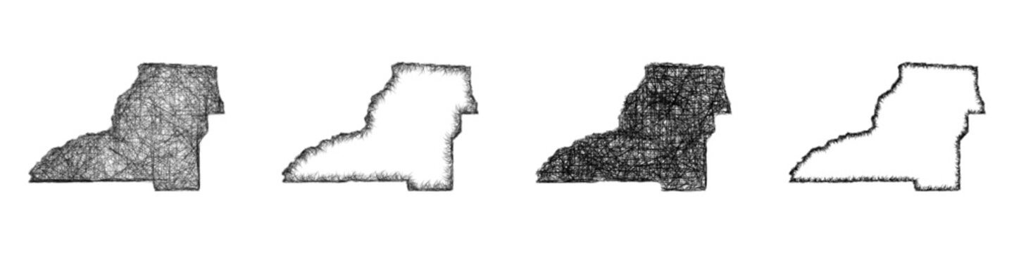 Sketch monochrome Leon County (Florida) outline map design set