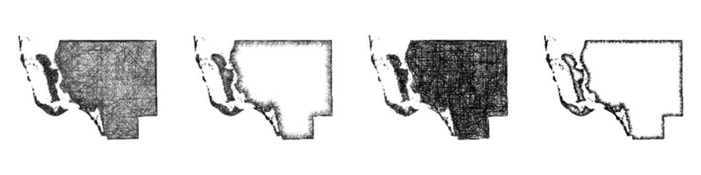 Black and white sketch Lee County (Florida) outline map design set