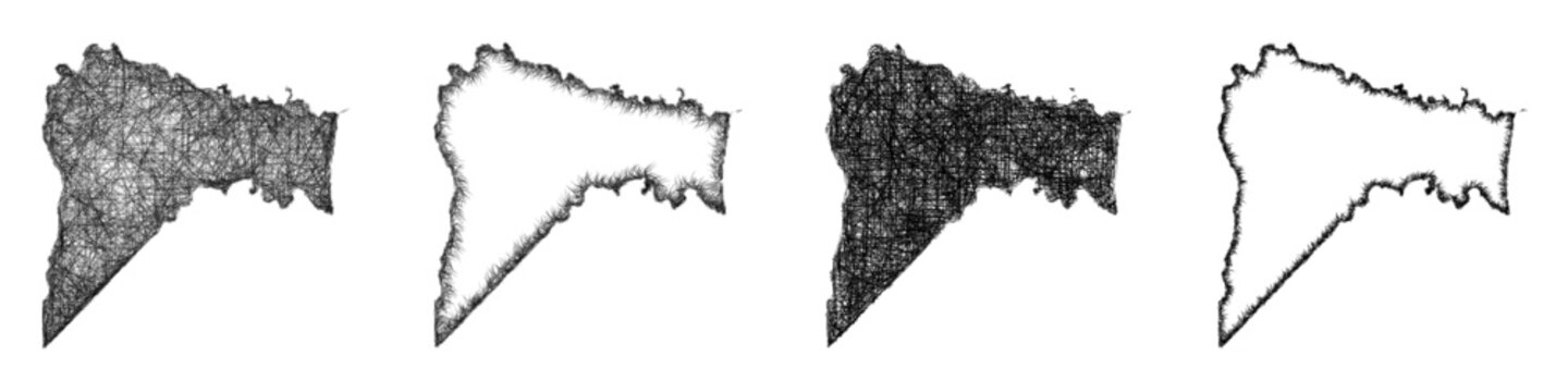 Sketch monochrome Nassau County (Florida) outline map design set