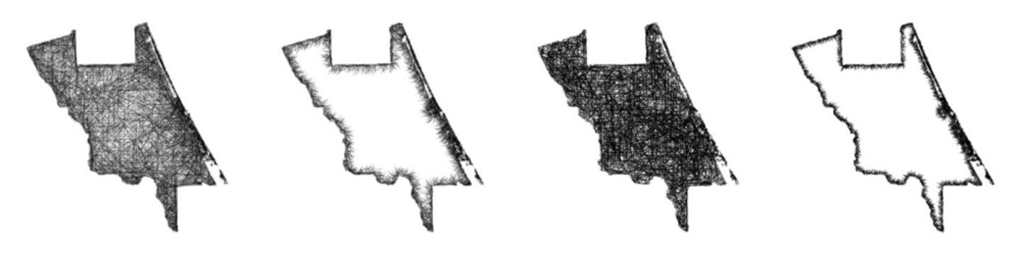 Sketch monochrome Volusia County (Florida) outline map design set