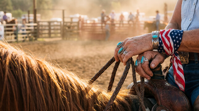 fourth of july 4 independence day cowgirl hands turquoise jewelry leather reins western rustic rural lifestyle celebrating american heritage rodeo culture for country fashion blogs and farm marketing