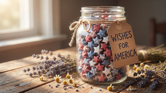 fourth of july 4 independence day glass jar paper stars patriotic decoration handmade rustic decorative element with origami paper stars for craft blogs party decor home styling content