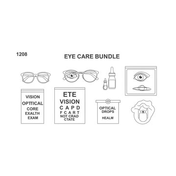 Eye care bundle optometry and vision health line art icons with optometry