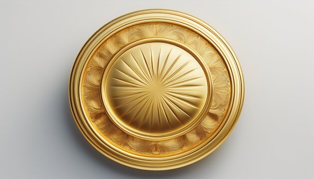 luxury gold circular medallion isolated on white background elegant 3d render of blank metallic seal or button