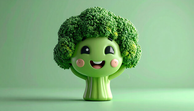Cartoon broccoli character smiling