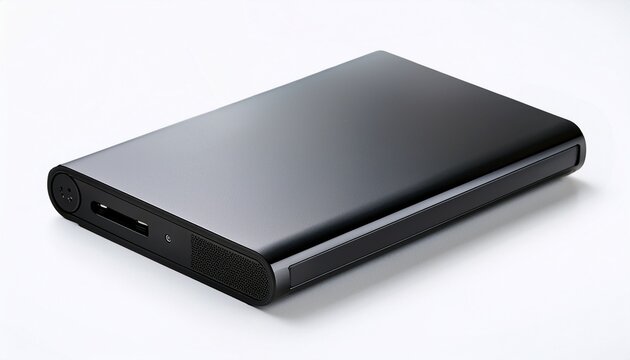 sleek modern black mini pc or external hard drive isolated on white background minimalist electronic device for home office and smart tech concepts