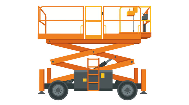 Orange construction scissor lift vehicle.