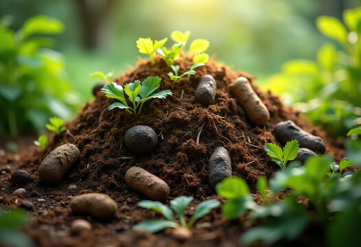 Lush Compost Pile Organic Matter Enriched Garden structure Biological Diversity Layers Nature Scenes