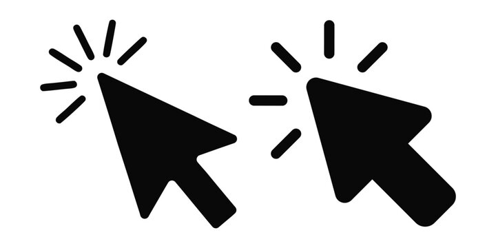 Mouse click cursor icon. Cursor set in arrow forms. Black and white pointer finger symbol for website navigation.
