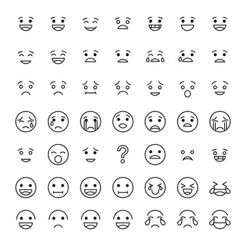 Set of various hand drawn face emoticons and mood expressions icons