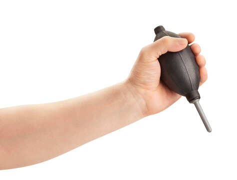 dust blower in hand path isolated on white