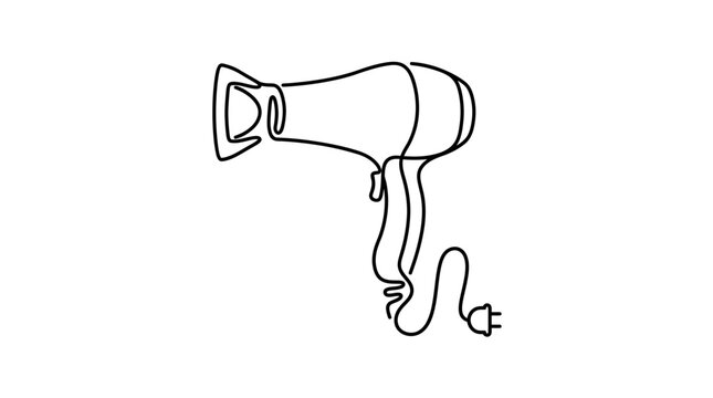 Minimalist continuous line drawing of a hairdryer on a white background