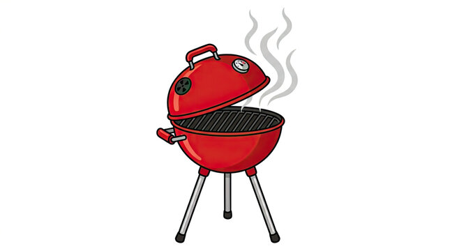 Cartoon style illustration of a red barbecue grill with smoke rising