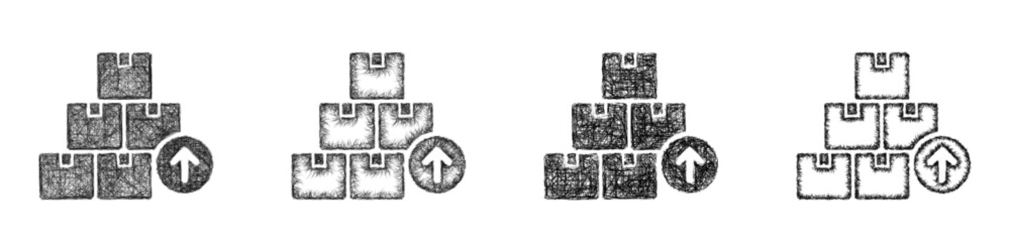 Monochrome sketch overstock icon design set