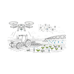 Obraz premium Smart farming technology and precision agriculture concept line art