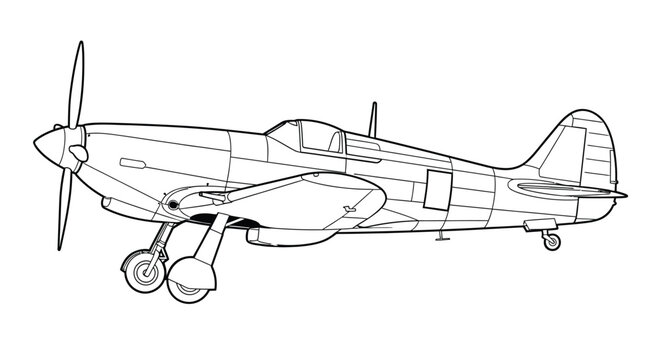 P 51 mustang fighter plane line art illustration