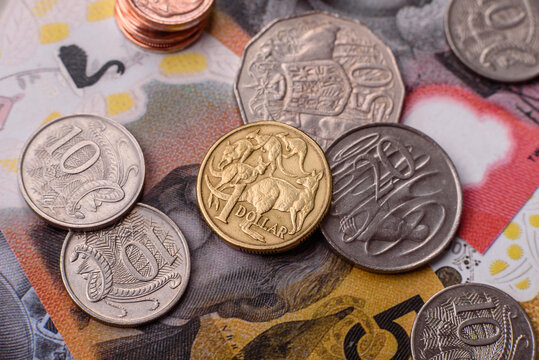 Australia, Australian paper money and coins, cash for financial transactions. Australian dollars