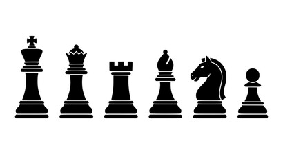 Black Chess Pieces Flat Vector Icon Set © MdShakil