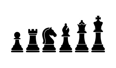 Classic Chess Pieces Black Silhouette Vector Icons © MdShakil