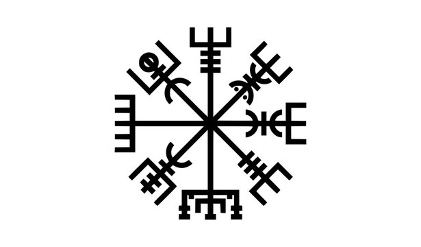 Vegvisir Viking Runic Compass Black Silhouette Vector Icon
