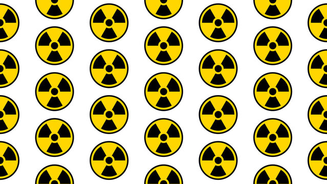 Seamless vector pattern featuring international radiation warning symbols on a transparent background for scientific, radioactive, hazard, and nuclear concepts. Seamless nuclear symbol pattern.
