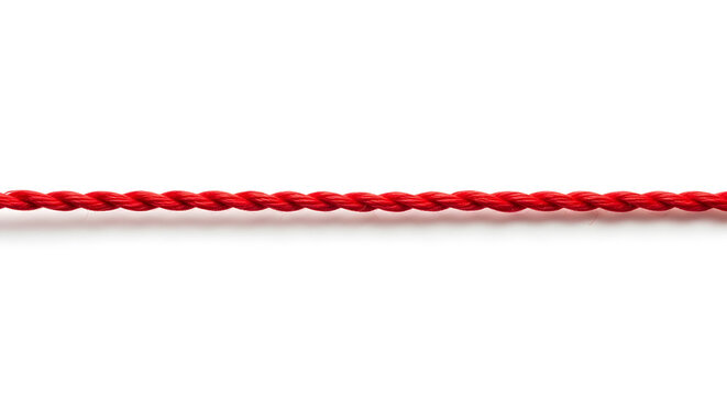 Braided Red String Line on White Background