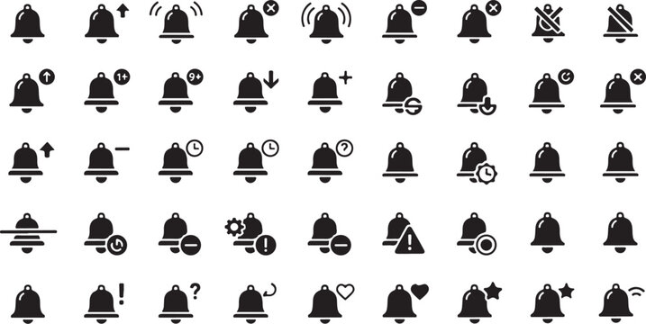 Vintage Bell Icon Set Seamless Pattern &ndash; Black Alarm, Notification and Service Bells.