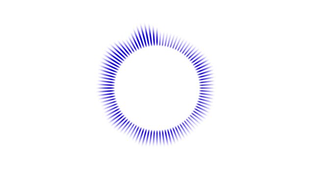 Abstract circular blue audio waveform animation moving rhythmically on clean white background