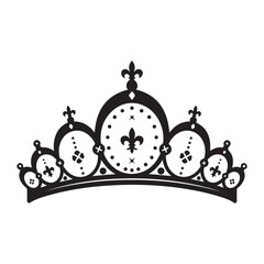 Black tiara silhouette vector with fleur de lis ornaments and royal crown design for jewelry and heraldry branding © Zulfa
