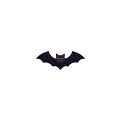 Fototapeta premium Spooky black bat flying with wide open wings vector illustration isolated on a white background.
