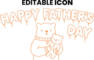 Obraz premium Happy father's day bear illustration line art design isolated on transparent background