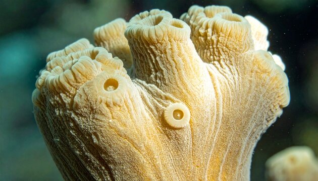 Close-up of retracted coral polyp with visible calice and septa structure