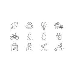 Fototapeta premium Sustainable living and eco friendly lifestyle icons with environment, lifestyle