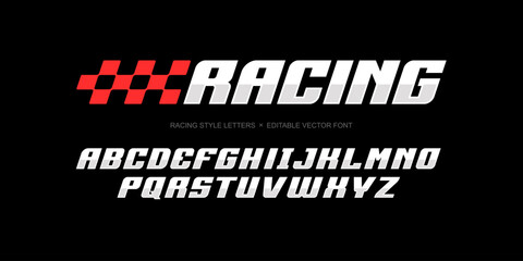"Racing" - sports style font type of white letetrs set, dynamic typography for racing sport and apparel print design - editable vector template © VRTX