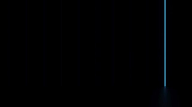 Modern blue LED bars shine in a dark space with technology focus