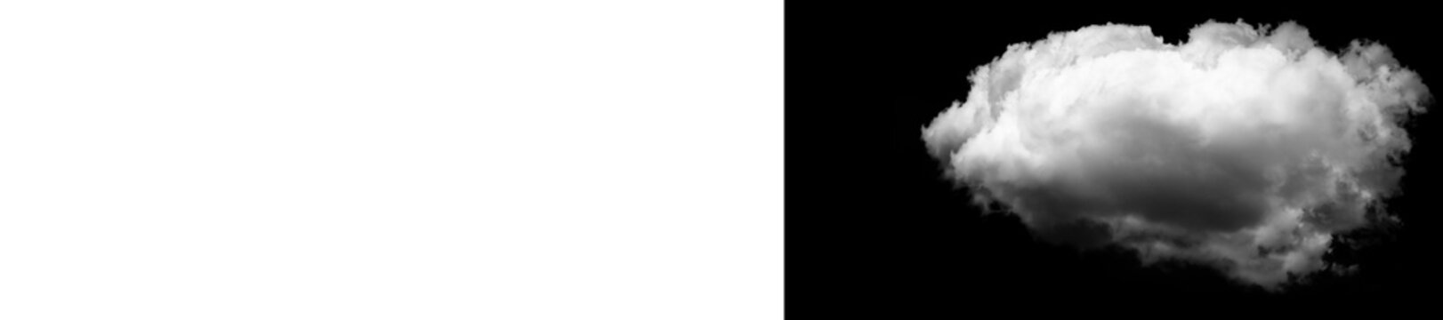 White fluffy cloud on black background, isolated