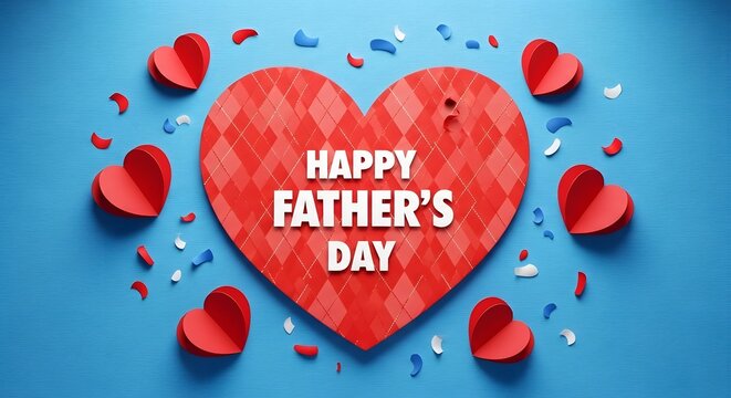 Happy father's day celebration with red heart and confetti design