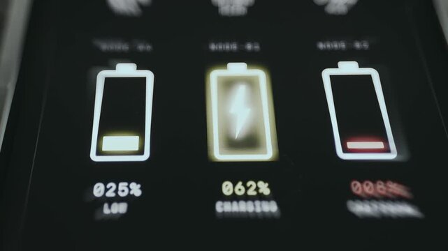 Battery level indicators showing Low, Charging, and Critical states