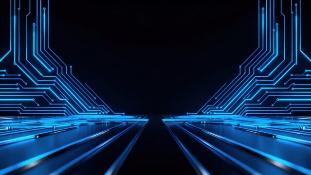 Blue glowing circuit pathways on dark background