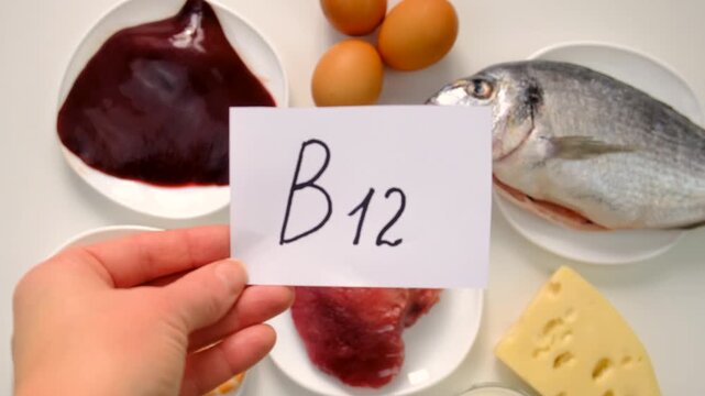 Foods that contain vitamin B12. Selective focus.