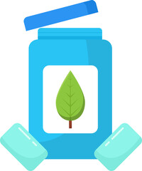 Fresh breath concept featuring open container, mint leaf, two pieces sugar-free chewing gum, clean hygiene. © PixArtAI